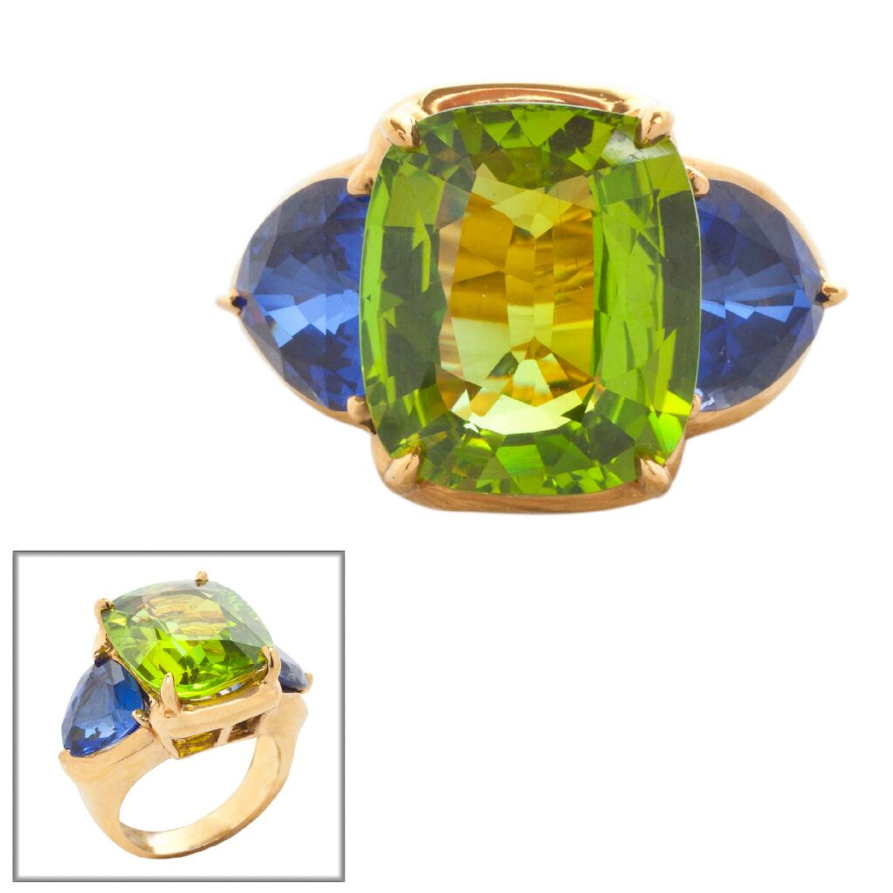 RING PERIDOT W/TANZANITE SIDES F646-PER-TNZ-14K