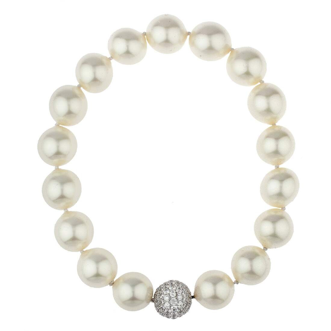 22MM PEARL NECK W/ PAVE BALL CLASP - NF793/PRL/CZ - Fantasia by