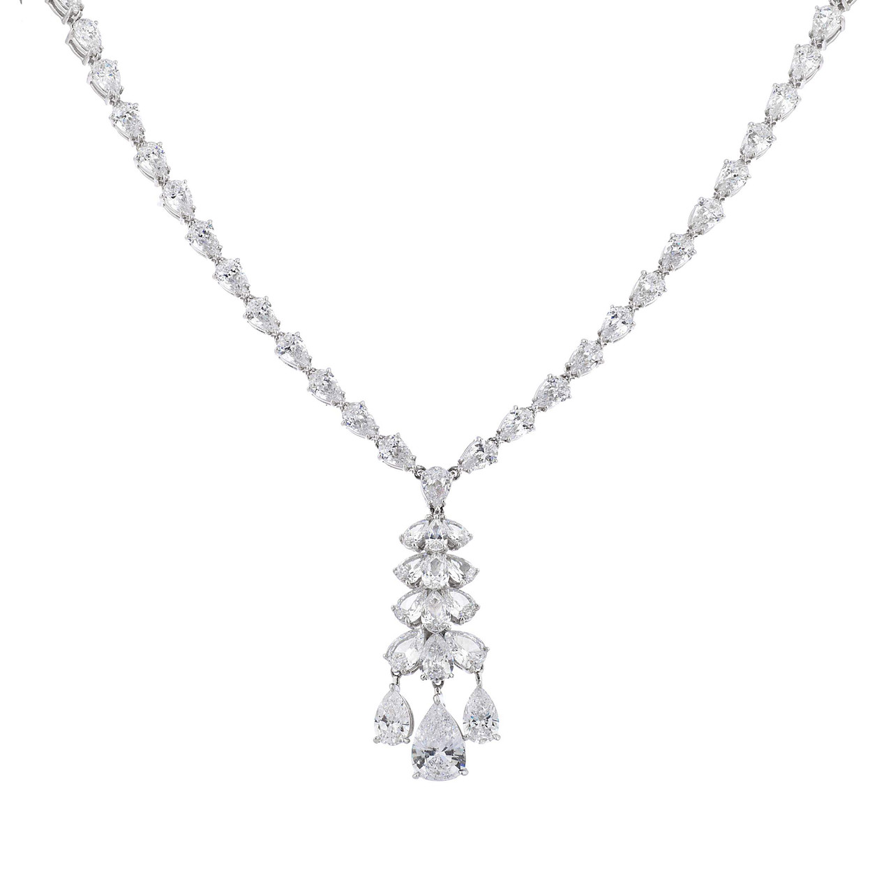 ★PEARLY MORE★ Pendant Drop Necklace 2 color MULTI PEAR SHAPE DROP NECKLACE - N194/CZ - Fantasia by DeSerio