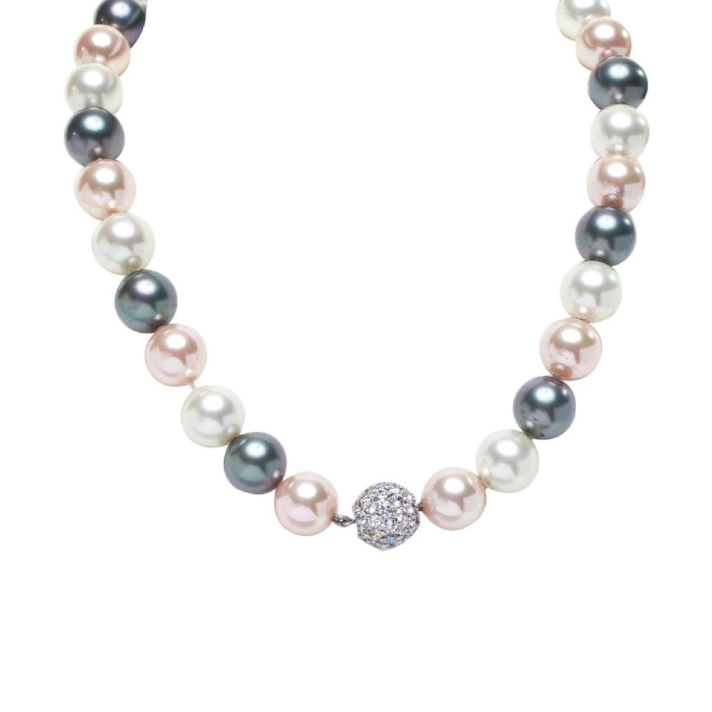 Multi-Colored Pearls with Dazzling Clasp Necklace - Fantasia by