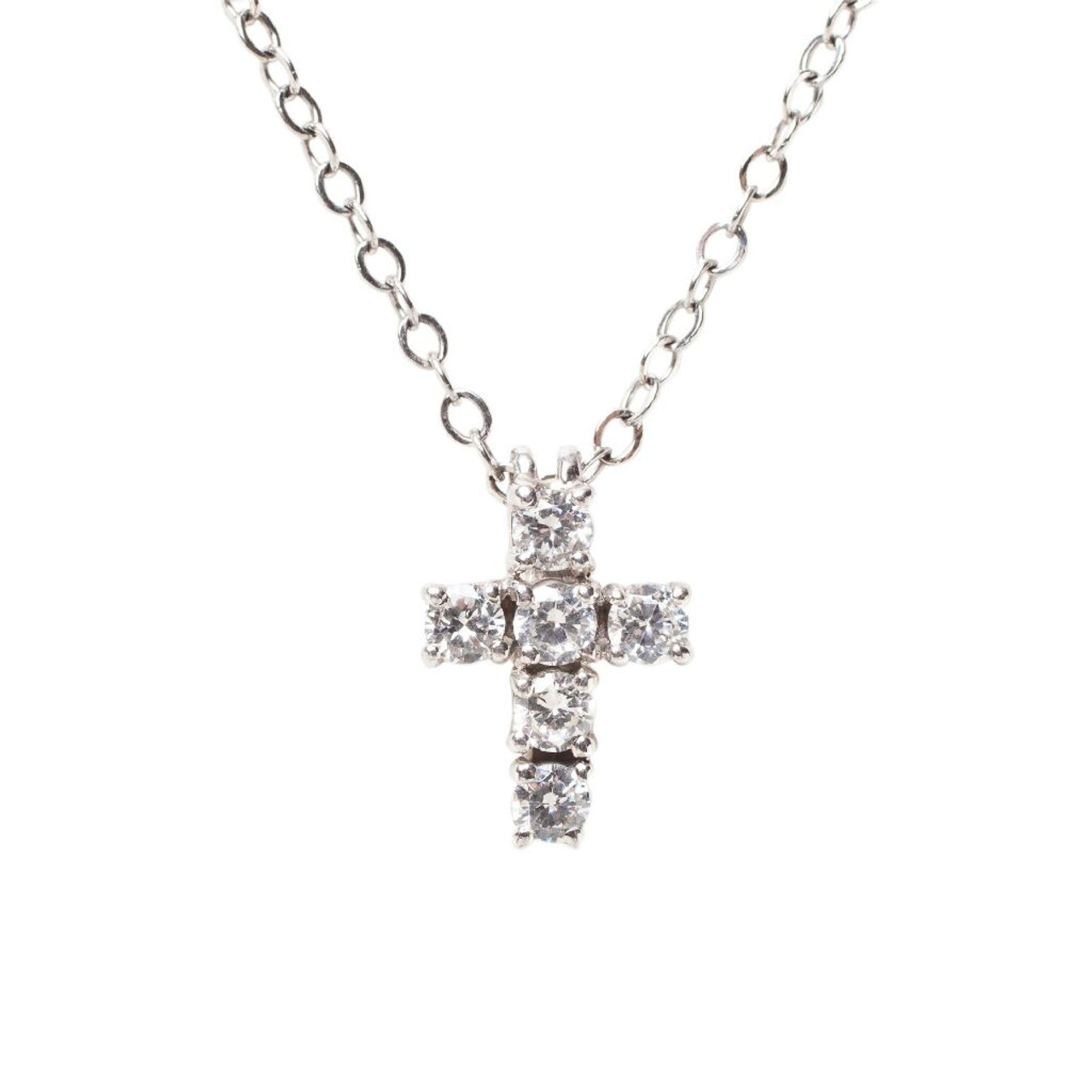 Authentic! Cartier 18k White Gold Diamond Mini Cross Necklace Pendant -  Ruby Lane