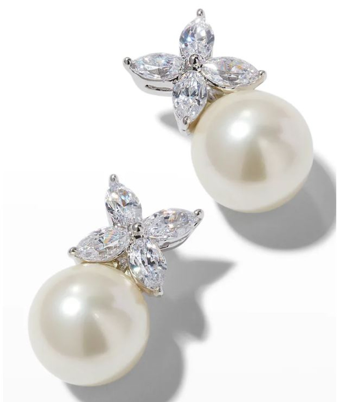 Marquise X Cluster with Pearl Drop Earrings (2 TCW) - Fantasia by DeSerio