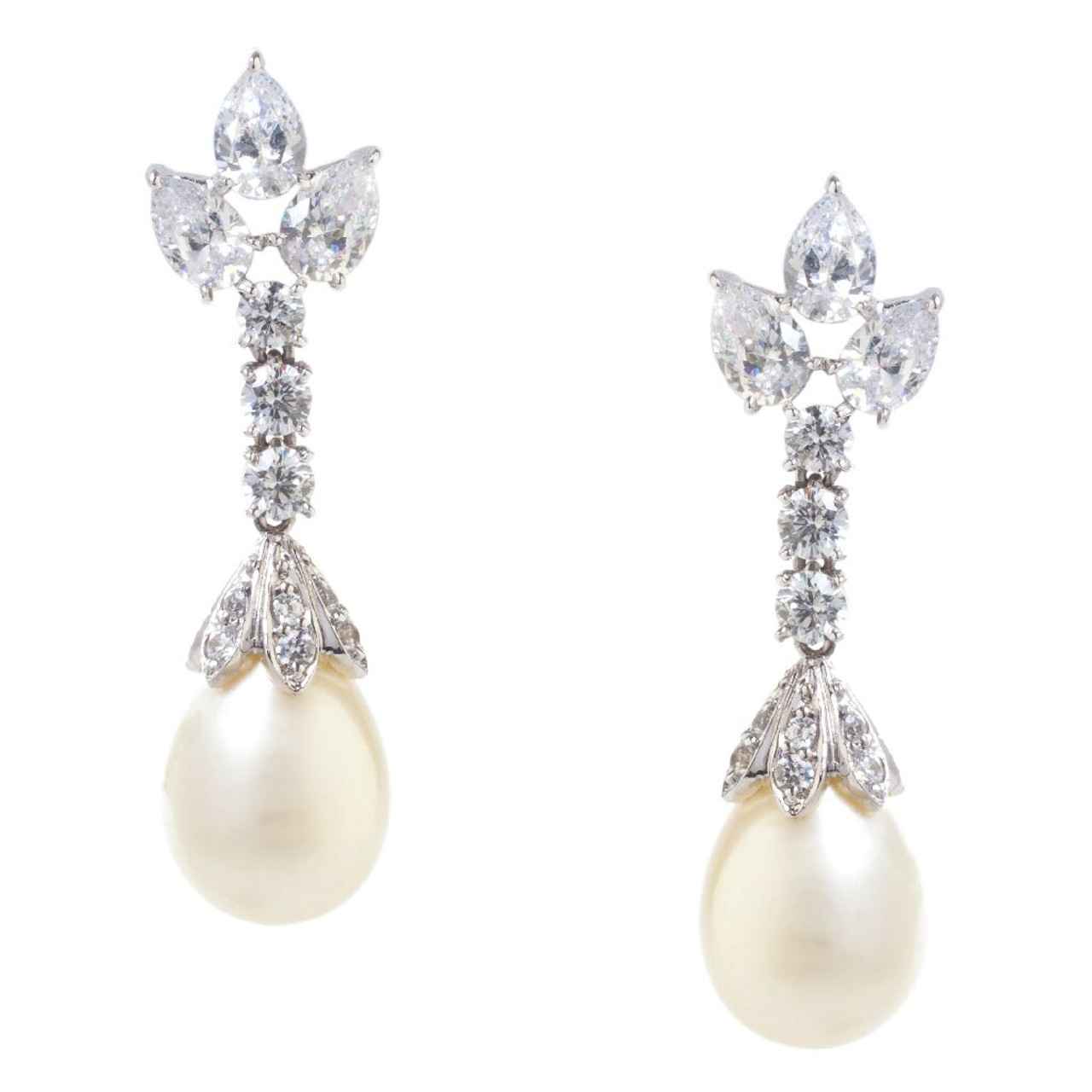 2SET★【TATIANA】Shiny Pearl drop & Dot Pearl Earcuff PEARL DROP WITH CLUSTER TOP - EF1164P/PRL/CZ - Fantasia by