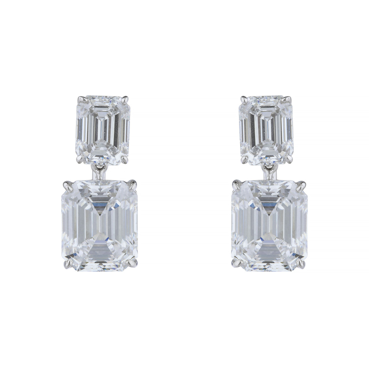 Double Emerald-Cut Drop Earrings (19 TCW) Fantasia by DeSerio