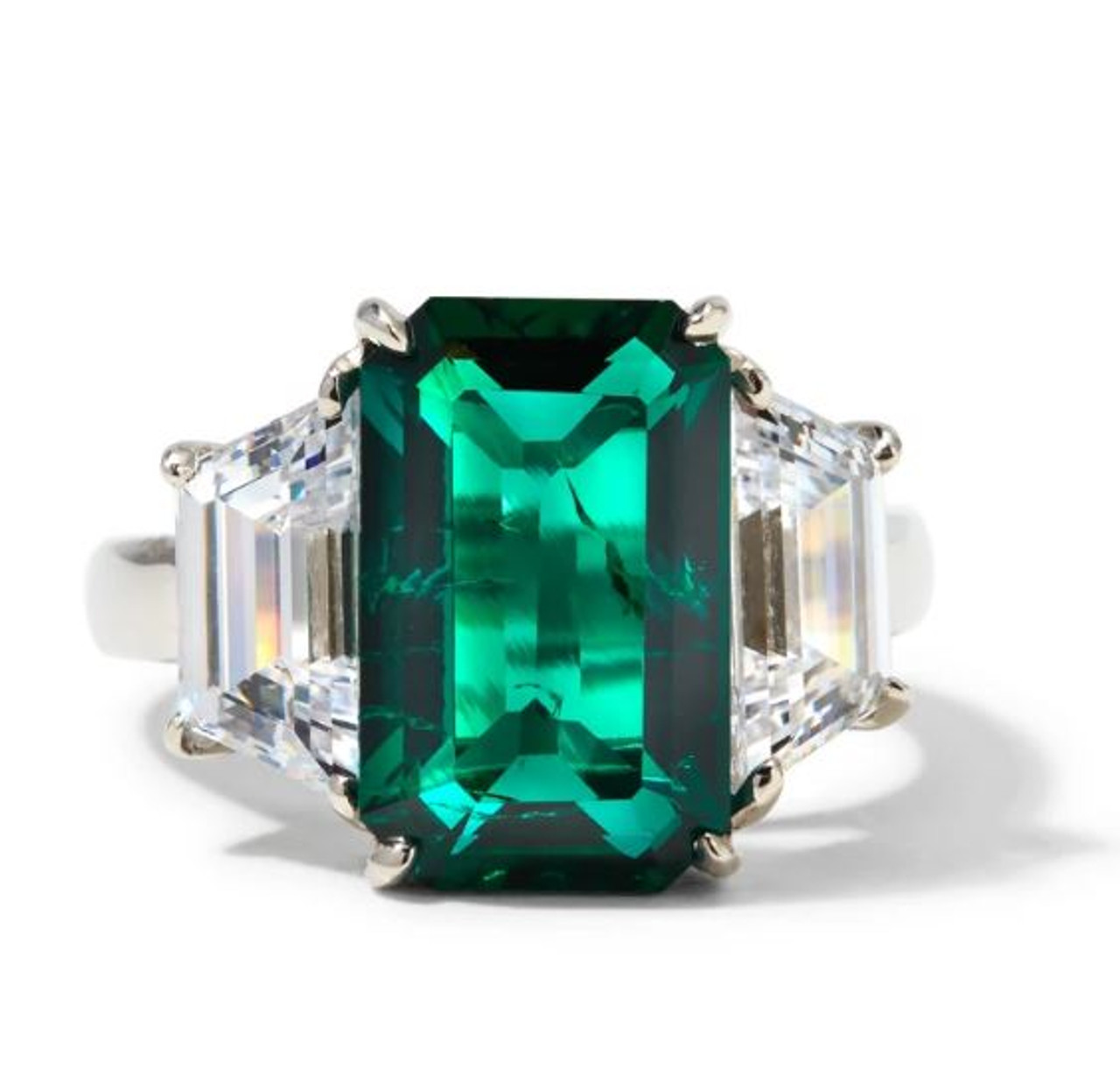 Emerald Center with Trapezoid Side Stones - Fantasia by DeSerio
