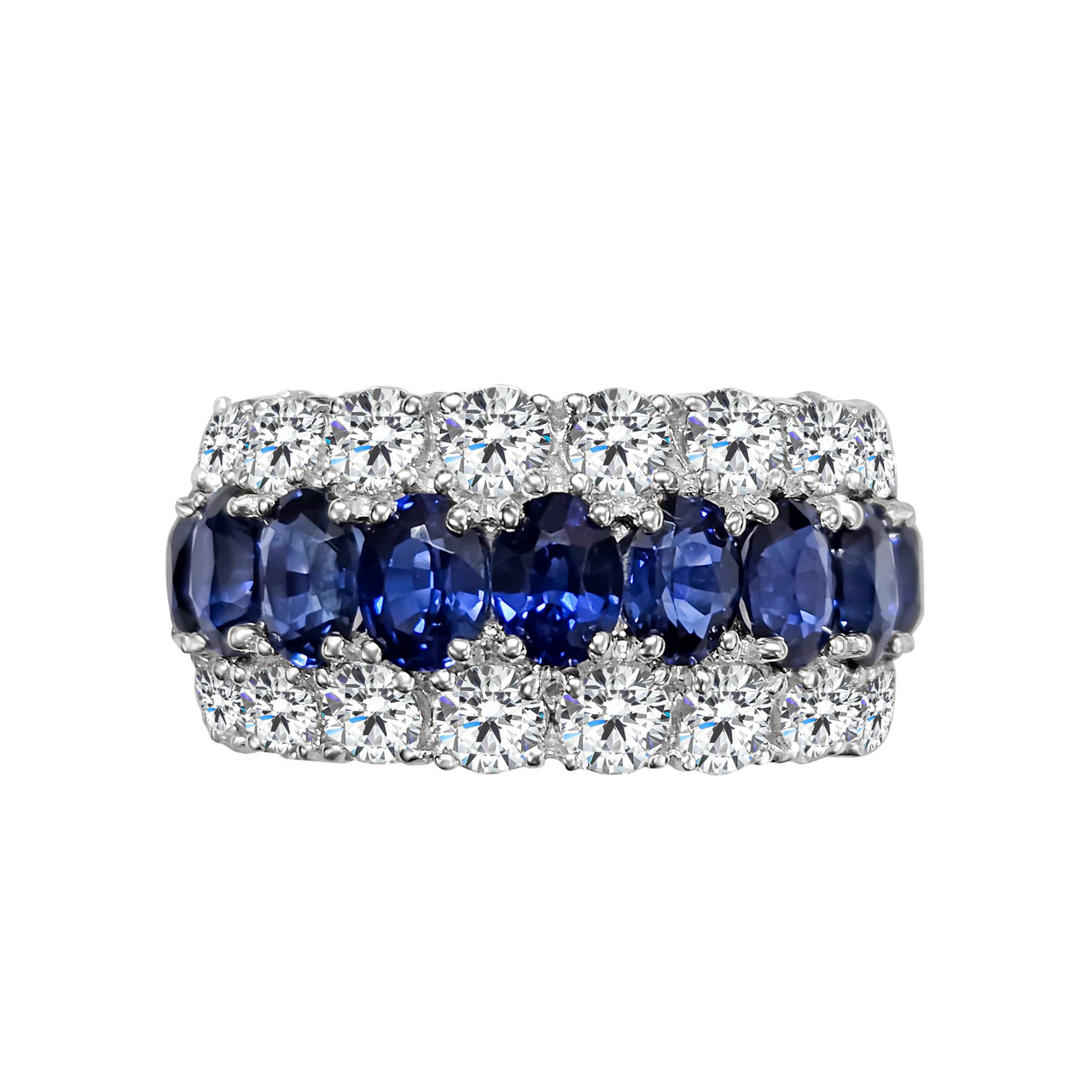Three Row Sapphire Oval Round Eternity Band Fantasia by DeSerio