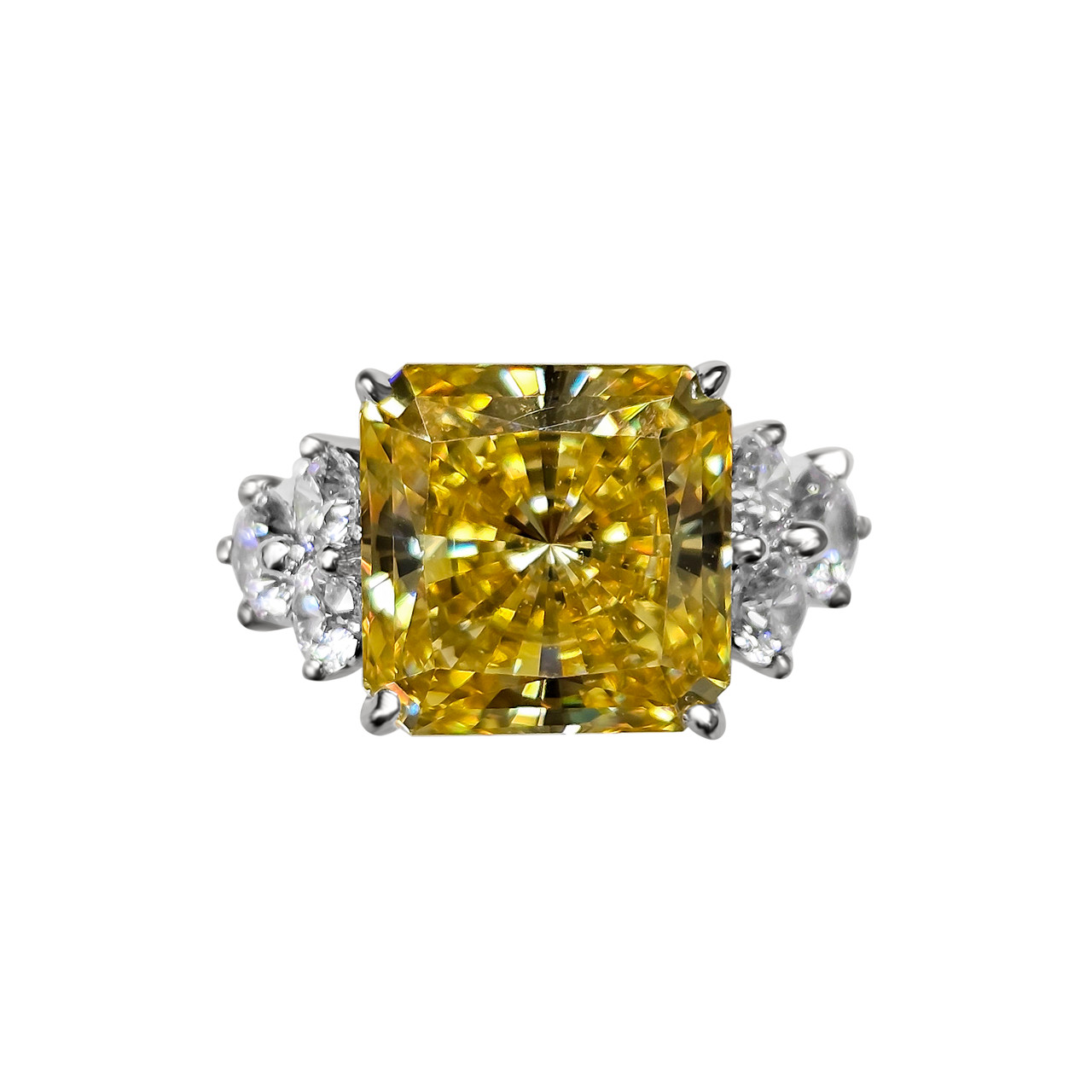 11CT Canary Princess cut with 1.1TCW Round Sides - 17672LC