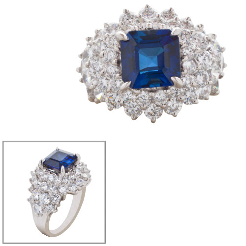 3.5ct Asscher Cut Center surrounded by Cluster of 48 Round Cut stones of 4 TCW. 245347-SAP-CZ-14K