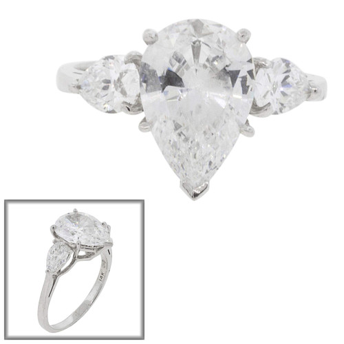 2.5ct Pear-Shape Center with 1ct Pear-Shape Cut stones on the sides. Center Stone Size: 12x8mm 17150PS-CZ-14K