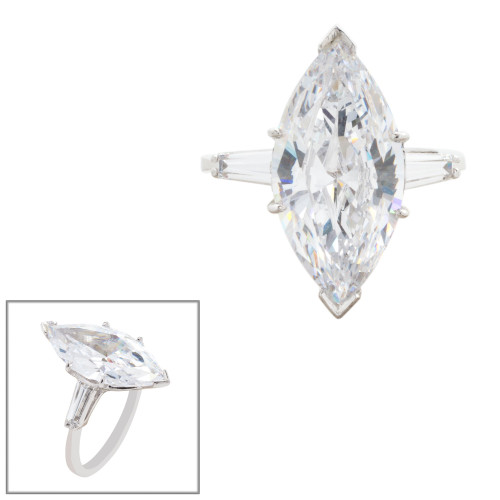 6ct Marquise Cut Center with .5ct Baguette Cut Stones on the sides. Center stone size: 18x9mm 17222-8-CZ-14K