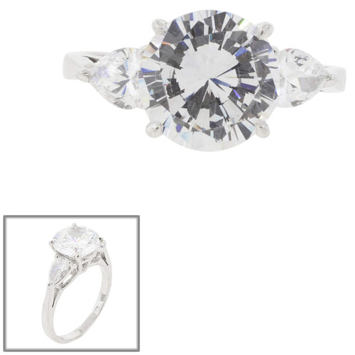 2.5 Round Cut Center with 1ct Pear-Shape cut stones on the sides. Center stone size: 9mm 17394-4-CZ-14K