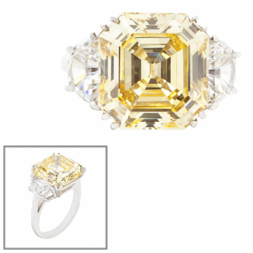 Canary Asscher Center Stone with Half-Moon Sides Canary Asscher Center Stone with Half-Moon Sides