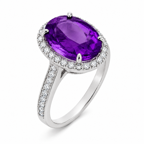 Oval Amethyst Micropave Halo Ring (4.75 TCW)