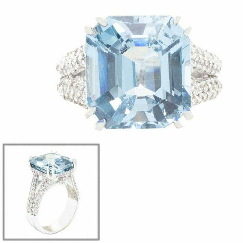 Asscher Aquamarine with Split Shank Pave (12.2 TCW)