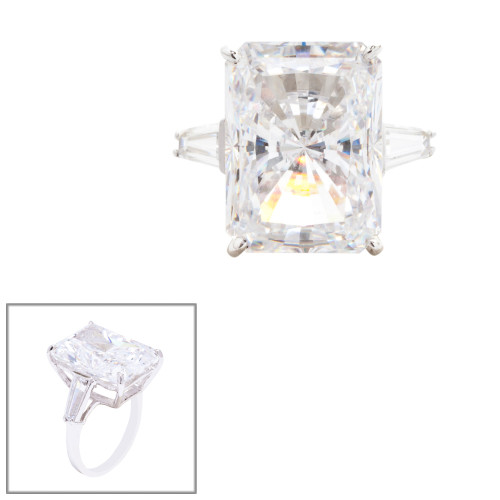 20ct Large Emerald Cut Center  with 2 Baguettes on the sides of 1 TCW.   F124-CZ-14K