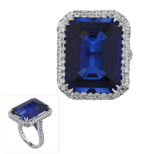 Emerald-Cut Sapphire Center Stone in a Micropave Halo Emerald-Cut Sapphire Center Stone in a Micropave Halo