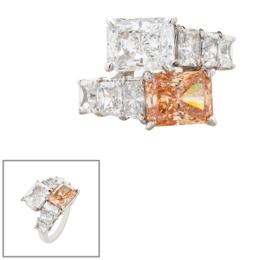 Wrap Around ring with 2 Emerald Cut Center stones (5 TCW)  and 6 Emerald Cut stones on the sides (1.5 TCW)   F215-COF-CZ-14K