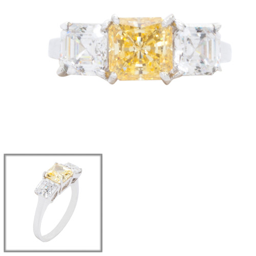 1ct Square Cut Center  with 2 Square cut Stones of .8 TCW. F222-CAN-CZ-14K