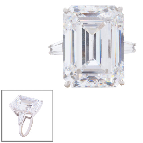 12.5ct Emerald Cut Center with 2 Baguette Cut Stones of 1.5ct on the sides. F246-CZ-14K