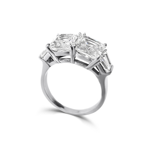 5ct Radiant Cut stones in the center with 4 Baguette Cut stones (.75ct) on the sides. Each stone size: 9x7mm F258-CZ-14K