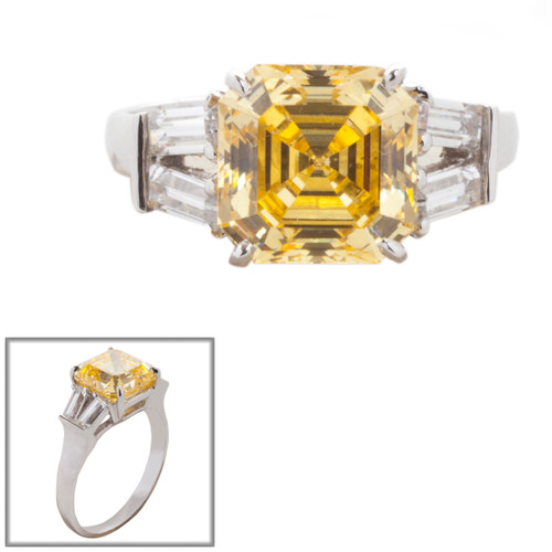 2.5ct Square Cut Center with 4 Baguette Cut stones of .6ct on the sides. Center stone size: 8.75mm    F260-CAN-CZ-14K