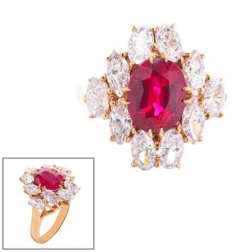 2ct Oval Cut Center Ring  surrounded by 4 Marquise stones (.65ct) & 6 Oval stones (1.5ct). Center stone size: 9X7mm. F306-RUB-CZ-14K 2ct Oval Cut Center Ring  surrounded by 4 Marquise stones (.65ct) & 6 Oval stones (1.5ct). Center stone size: 9X7mm. F306-RUB-CZ-14K