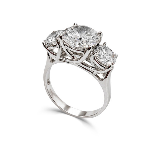 2.5ct Round Cut Center with 2 Round Cut Stones of 1.25ct on the sides. Center stone size: 9mm.    F315-CZ-14K