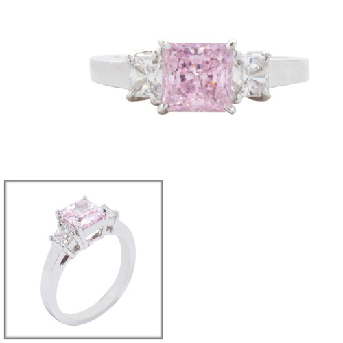 1ct Princess Cut Center Ring  with 2 .5ct Princess Cut side stones. F33-CZ-14K