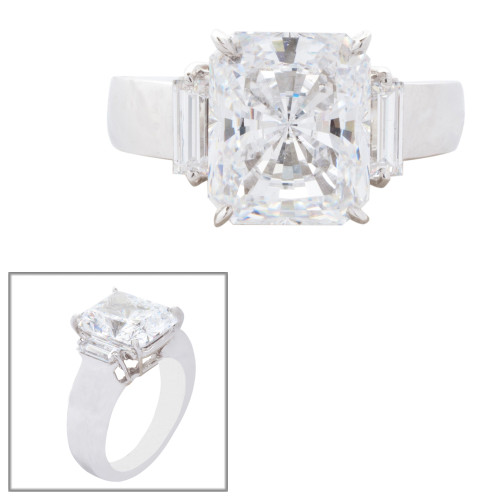 Wide shank 8ct Radiant Cut Center  with 2 Baguette Cut stones on the sides 30PTS.   F356-CZ-14K