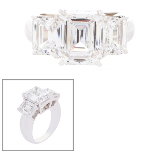 5ct Emerald Cut Center with 2 Emerald Cut stones of 2.5 TCW on the sides. Center stone size: 12x8mm.   F377-CZ-14K