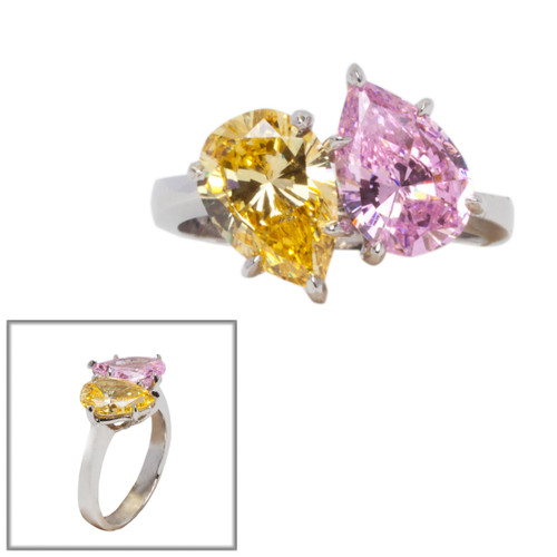 Toi et Moi Canary and Pink Pear Cut Ring in Vermeil (4 TCW) Toi et Moi Canary and Pink Pear Cut Ring in Vermeil (4 TCW)