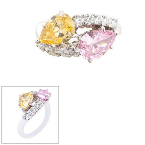 RING 2 FOLDOVER PS W/RDS DWN SIDES F572-CAN-CZ-14K