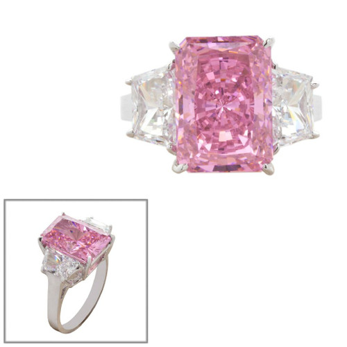 Pink Radiant-Cut and Trapezoid Three stone Ring (8 TCW) Pink Radiant-Cut and Trapezoid Three stone Ring (8 TCW)