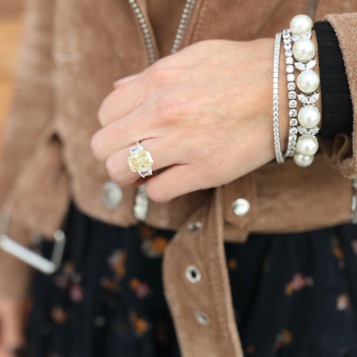 Canary Radiant-Cut and Trapezoid Three stone Ring (8 TCW)