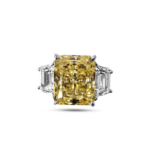 Canary Radiant-Cut and Trapezoid Three stone Ring (8 TCW)