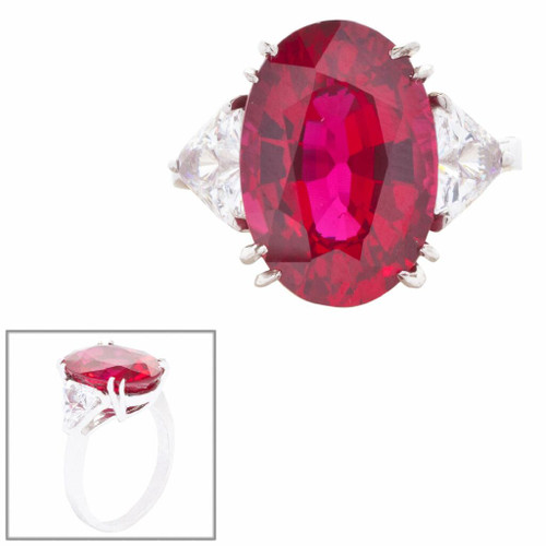 Oval Ruby with Trillion Sides Three Stone Ring (10 TCW) Oval Ruby with Trillion Sides Three Stone Ring (10 TCW)