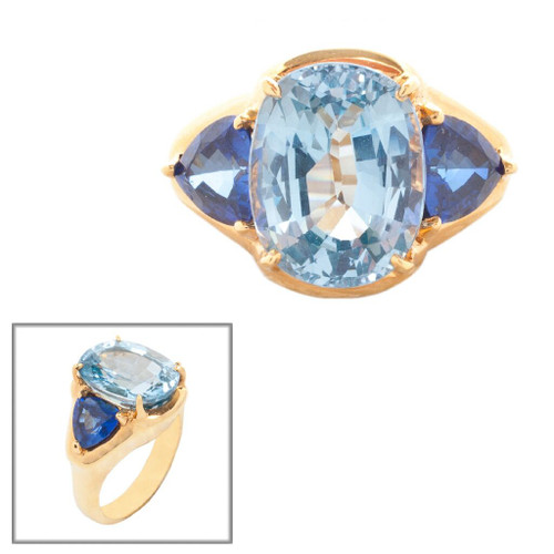 Aquamarine and Sapphire Three Stone Ring (6.5 TCW) Aquamarine and Sapphire Three Stone Ring (6.5 TCW)