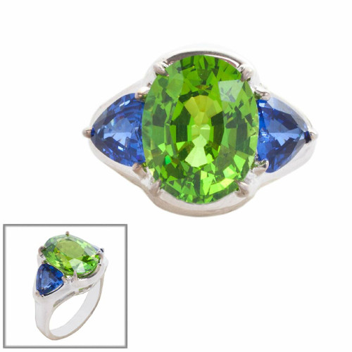 Small Peridot and Tanzanite Three Stone Ring (8 TCW) Small Peridot and Tanzanite Three Stone Ring (8 TCW)