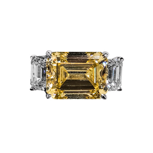 Large Emerald-Cut Canary East-West Ring with Shank Detail (12.5 TCW) Large Emerald-Cut Canary East-West Ring with Shank Detail (12.5 TCW)