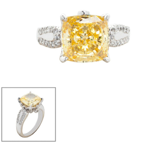 4CT CUSHION CUT CENTER SURR. BY PAVE STONES W/ PAVE SHANK F763-CAN-CZ-14K