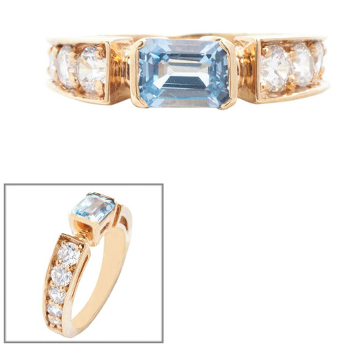 BEZEL EMER CUT W/ ROUNDS STONE F856-AQUA-CZ-14K