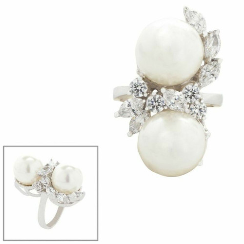 DOUBLE PEARL RING SURR BY RDS & MARQ RF208-PRL-CZ-14K