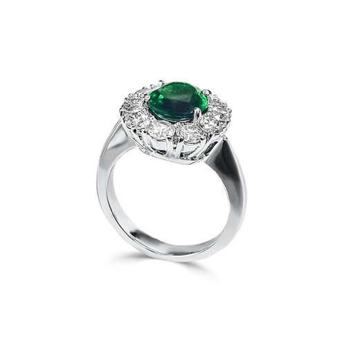 2.5ct oval ctr. surr. by 10 rds.  T13092-EM-CZ-14K