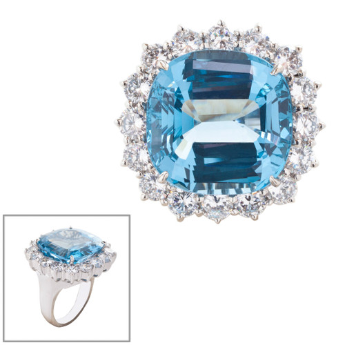 XL Aquamarine Cocktail Ring with Halo (26 TCW)