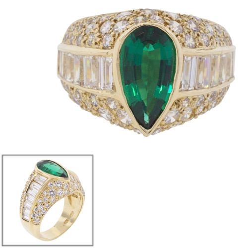 2.5ct Pear-Shape Center with 14 Baguette Cut Stones (2.2TCW) down the sides  surrounded by 31 Round Cut Stones (1.8TCW) T13203-EM-CZ-14K