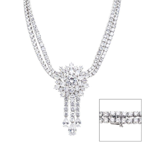 NECKLACE 2 RWS OF RDS W/LG MOTIF 3HANG DRP - N46/CZ