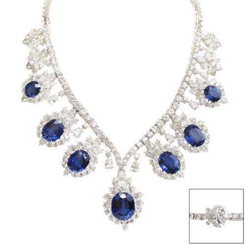 NECKLACE RDS W/ELABORATE DRPS OF SAP SURR BY RDS - N11/SAP/CZ