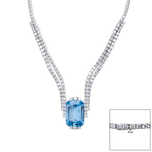 NECKLACE RDS W/1/2 DBLE RDS LG EC SAP BOT W/RDS - N20/AQUA/CZ