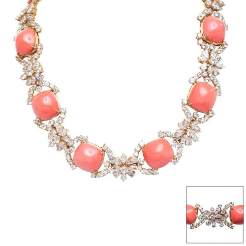 NECKLACE  LG CAB CTR SURRW/ROW RDS - N22/CORAL/CZ