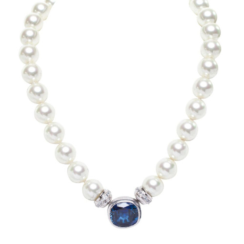 PEARL NECKLACE 1 STRND 12MM PLS W/N83 LG CTR STONE - N83/112/SP/CZ/PL